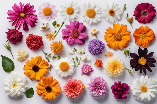 Foto bloemenkopcollectie geïsoleerd op witte achtergrond kaart lente tijd set flat lay top view