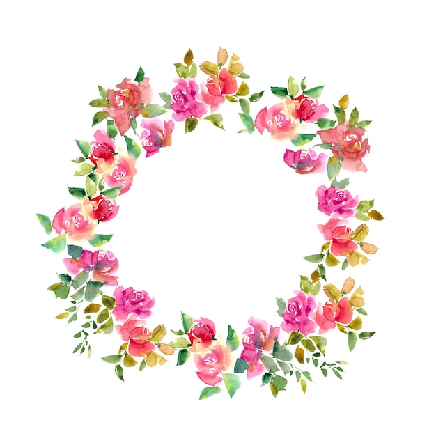 Bloemenkrans Rond bloemenframe Ontwerp voor huwelijksuitnodiging Aquarel roze bloemen Wenskaart