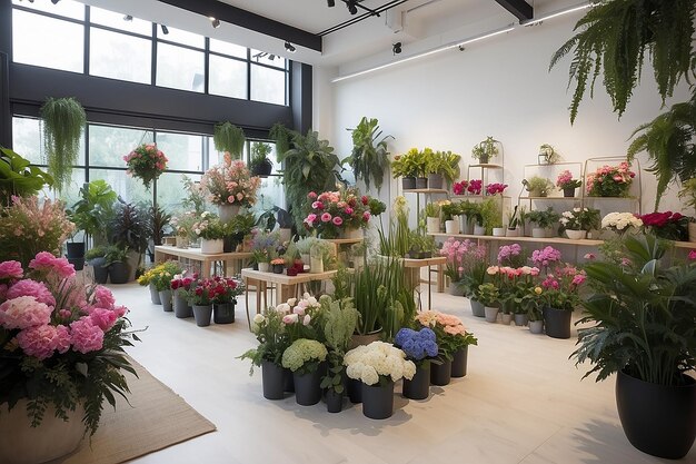 Bloemenkwekerij winkel winkel interieur versieren hele kamer versierd met verschillende soorten bloemen roos