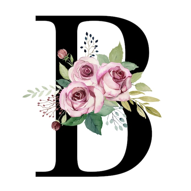 Bloemenletter B met aquarelrozen