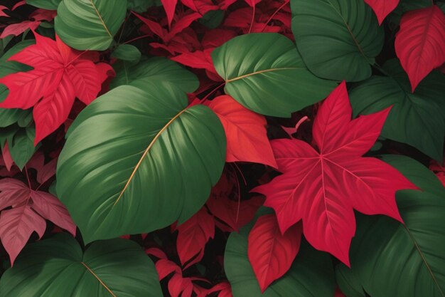 bloemenpatroon van groene en rode bladeren in natuurornamenten