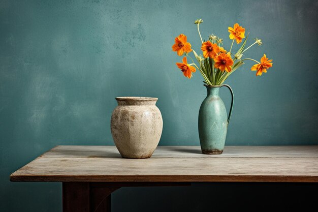 Bloemenvaas op tafel tegen de muur thuis