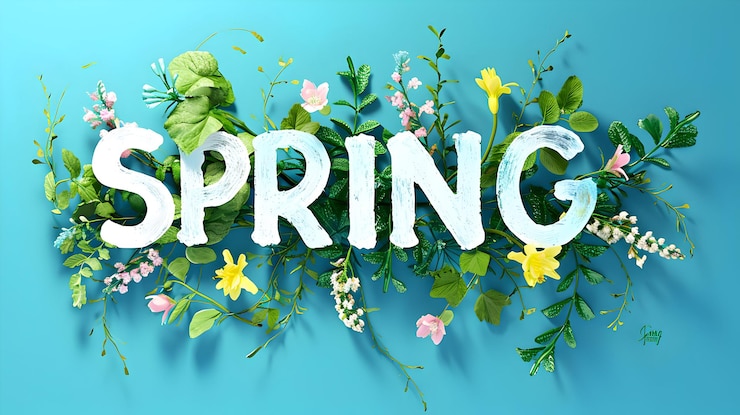 Foto bloemige lente typografie achtergrond met paardenbloem en kamille