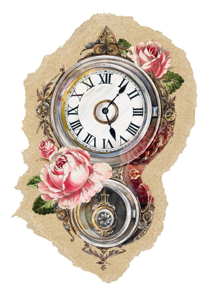 Foto bloemige zakhorloge png sticker gescheurd papier doorzichtige achtergrond