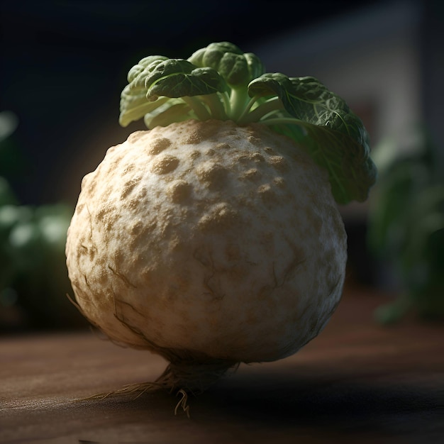 Bloemkool met groene bladeren op houten tafel in donkere kamer