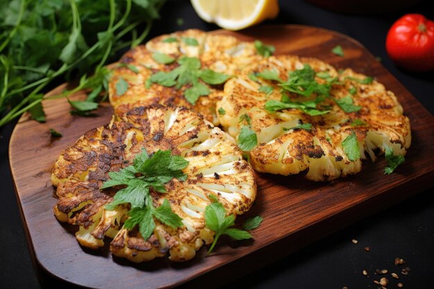 Bloemkoolsteaks gekruid met kruiden en specerijen