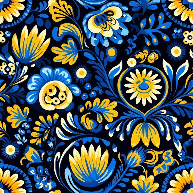 Bloempatroon met gele en blauwe kleuren