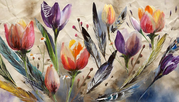 Bloempatroon met tulpen pastel aquarel illustratie Horizontale brede ondertitel cover copy s