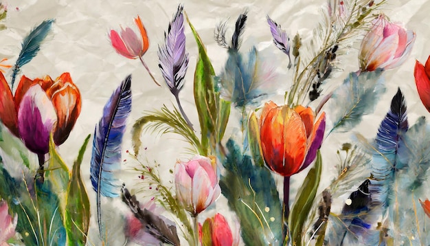 Bloempatroon met tulpen pastel aquarel illustratie Horizontale brede ondertitel cover copy s