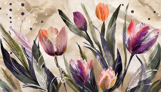 Bloempatroon met tulpen pastel aquarel illustratie Horizontale brede ondertitel cover copy s