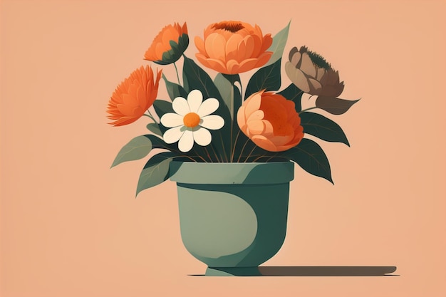 Bloempot met madeliefjes Vectorillustratie in retro stijl ai generatief