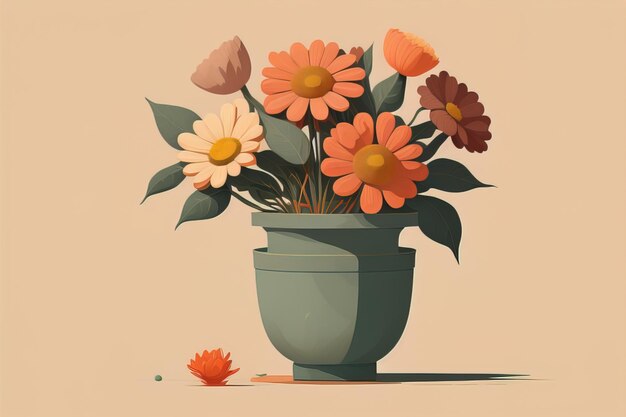 Bloempot met madeliefjes Vectorillustratie in retro stijl ai generatief