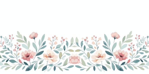 Bloemrand met bloemen en bladeren aquarel bloemdecoratie vectorillustratie