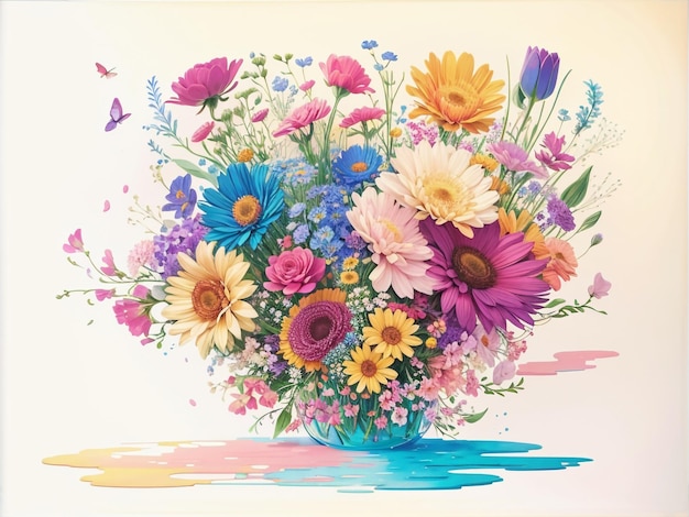 Bloemsinfonie gedetailleerde en realistische illustratie van bloemensplitsing