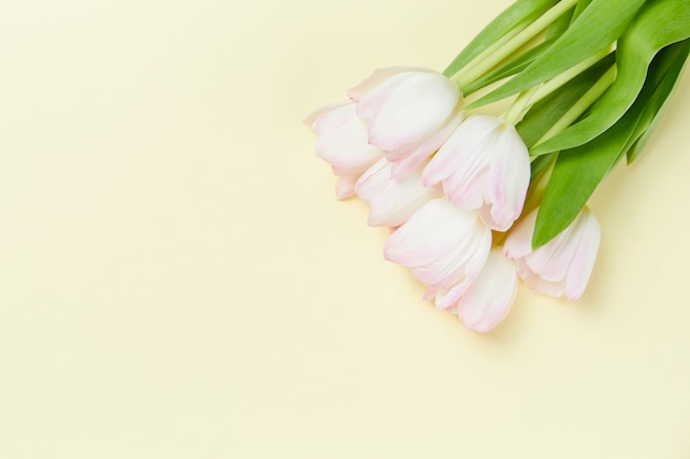 Bloesem tulpen uitgelijnd op tafel