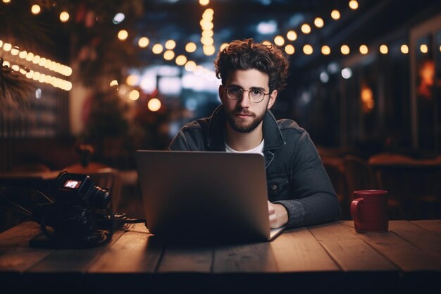 Blogger en streamer maken inhoud in de buurt van een laptop