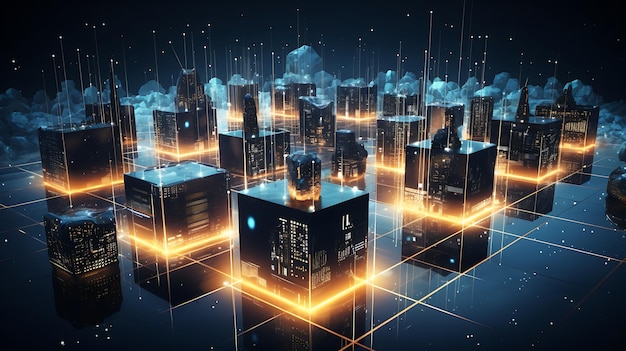 Blokketennetwerk en slimme stad Kunstmatige intelligentie Download preview Blockketen netwerk en smart city