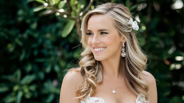 Blond bride smiling