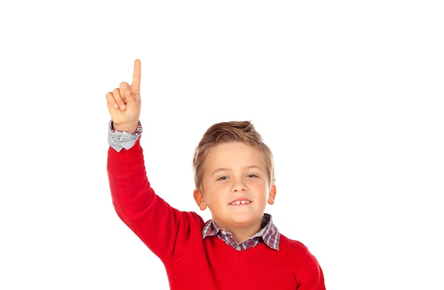 Blond child with red jersey asking 