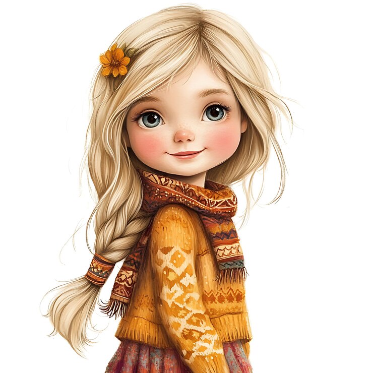 Photo blond girl with long hair wearing a sweater and scarf