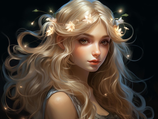 Blond haired girl with flowers in her hair generative ai