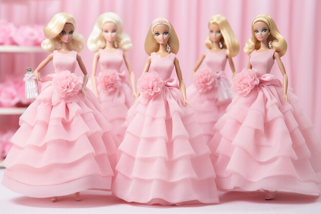 Photo blond model in pink doll fashion outfits