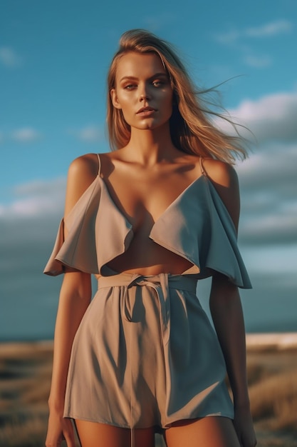 Blond woman in summer outfit enjoying holiday