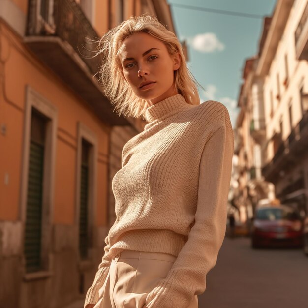 Blond woman in summer outfit enjoying holiday