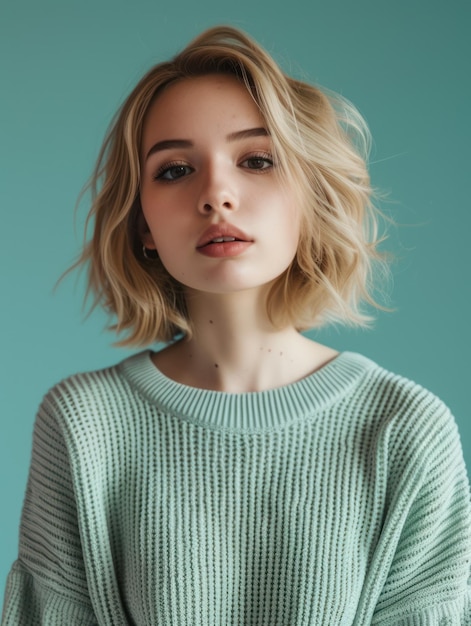 blond woman wearing a sweater