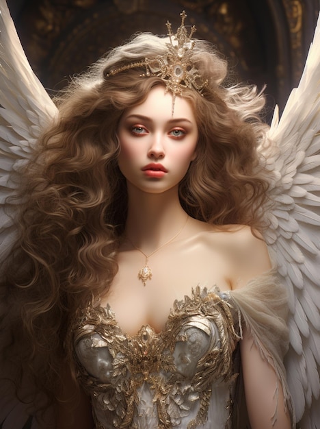 blond woman with angel wings and a golden crown generative ai