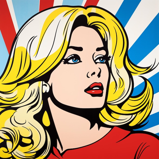 blond woman with blue eyes and blonde hair in a pop art style generative ai