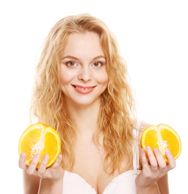 Фото Блондинка женщина с апельсинами в руках