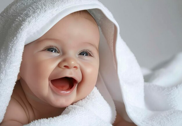 Photo blonde baby with towel