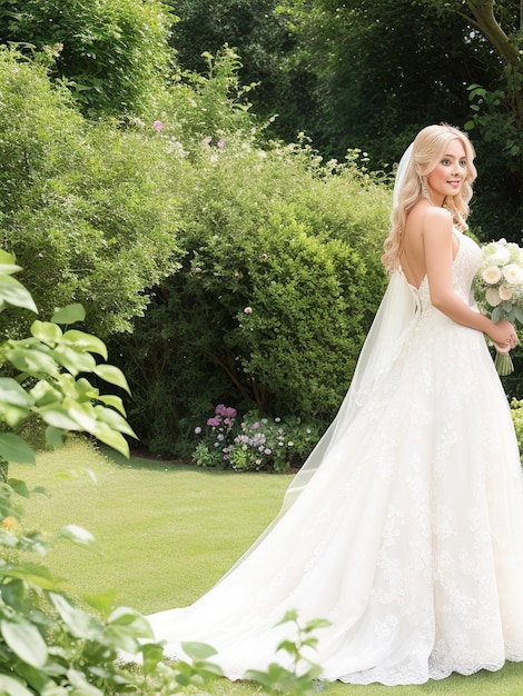 blonde bride in the garden