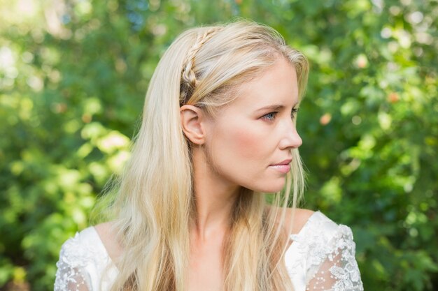 Blonde bride looking away