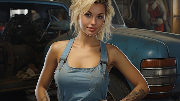 Blonde car mechanic pinup