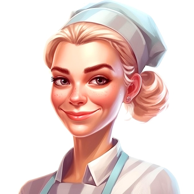 Blonde Cartoon Female Chef on white Background