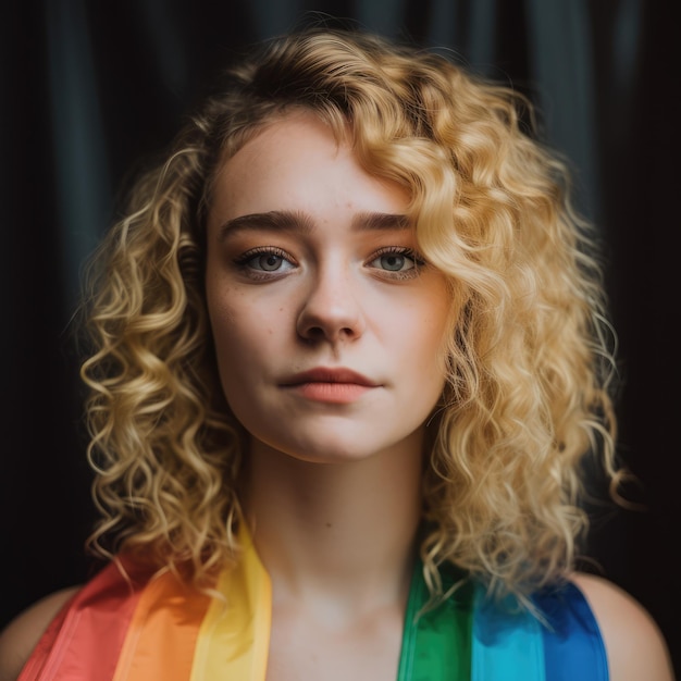 Photo blonde curly girl in her 20s lgbtqia generative ai