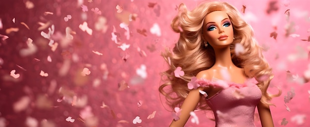 Blonde doll with glitter on Horizontal Banner with copy space