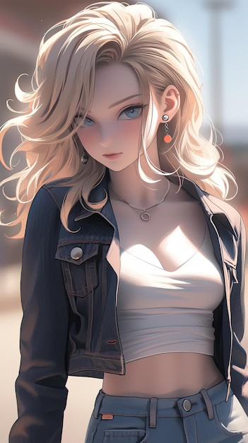 Blonde Elegance Meets Anime Enchantment Japanese Kawaii Waifu in Digital Art