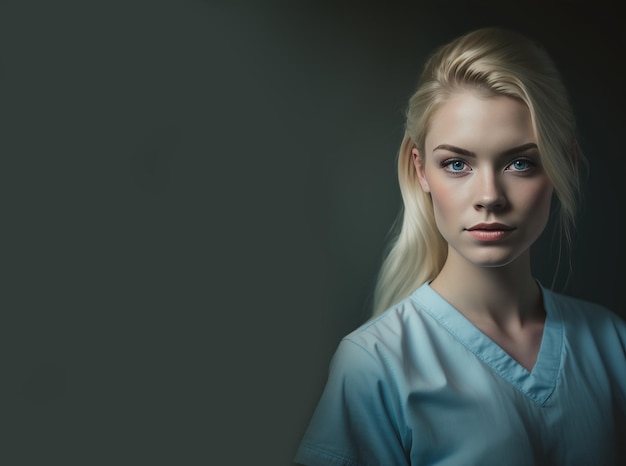 Blonde female medical nurse model on a dark background banner created with generative AI