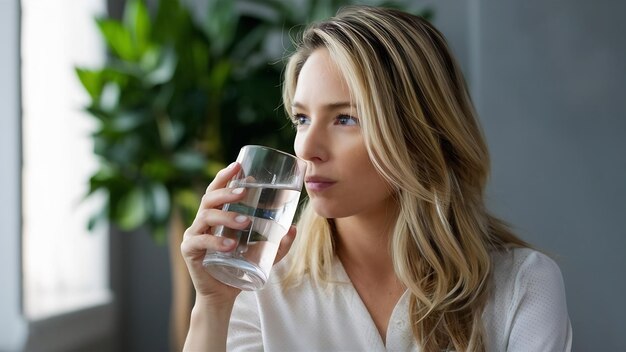 写真 水を飲んでいる金の女の子