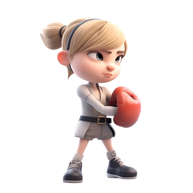 Blonde girl with boxing gloves on a white background 3d rendering