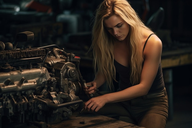 Длинноволосая блондинка-механик и ее мотоциклетный генератор от Ai