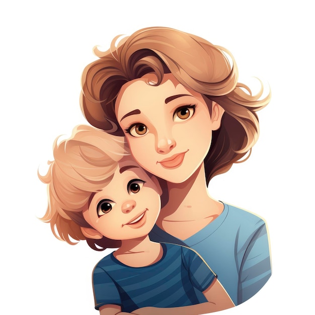 Blonde Mom and Son Simple Illustration White Background