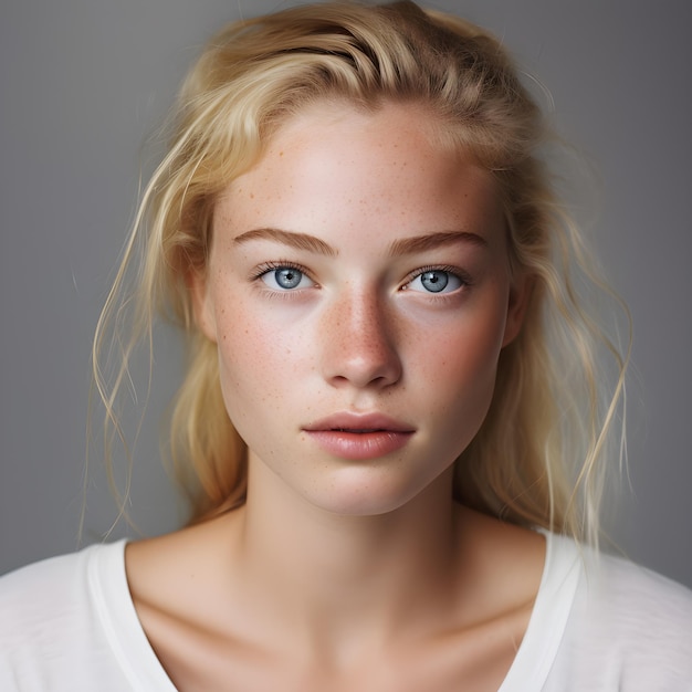 Blonde natural girl with freckles Natural beauty
