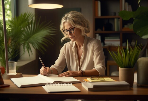 A Blonde Senior Psychologist Engaging in Office Preparations