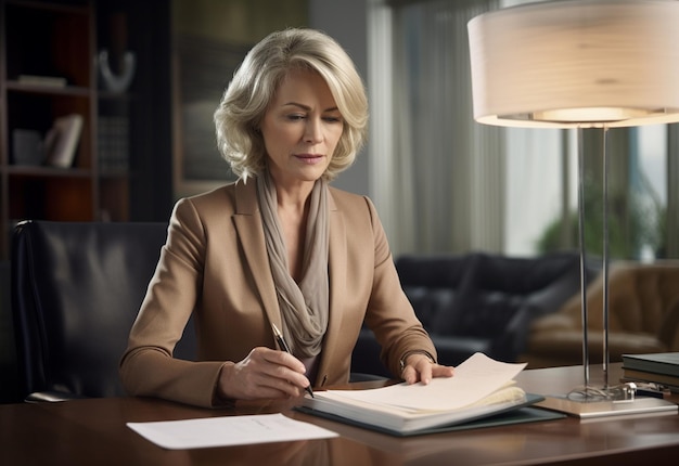 A Blonde Senior Psychologist Engaging in Office Preparations