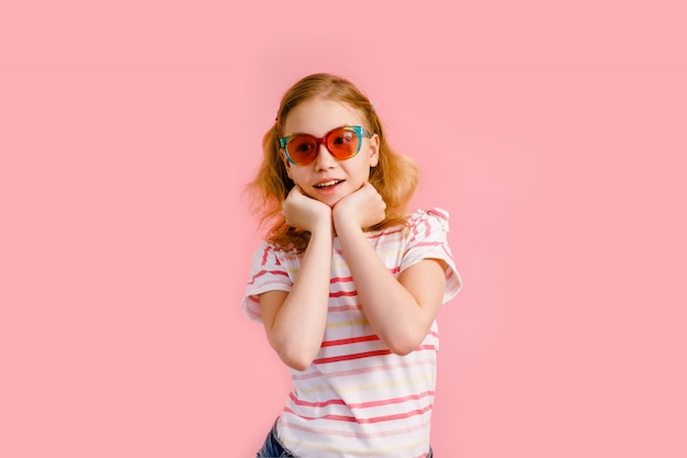 blonde teen girl in sparkle sunglasses smiling