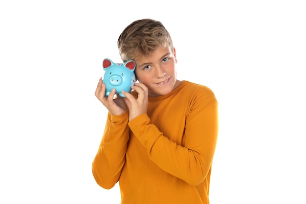 Blonde teenager boy with yellow tshirt